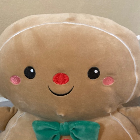 Adorable Tan Gingerbread Plush with Green Bow - Picture 4 of 6